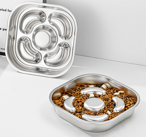 304 Stainless Steel Slow Feeding Dog Bowl, Non-Slip, Spill-Proof,